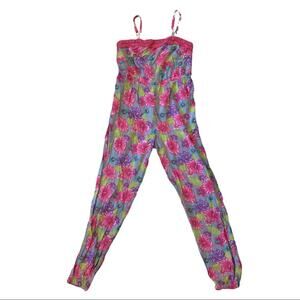 Route 66 Spaghetti Strap PInk Floral Pants Jumper Large 10/12 EUC